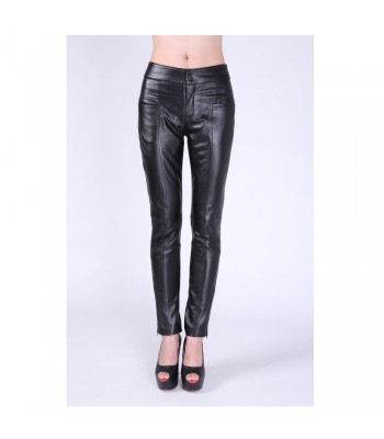 Women Michael Hoban Mid Waist Pant Genuine Leather Metal Pencil Pant